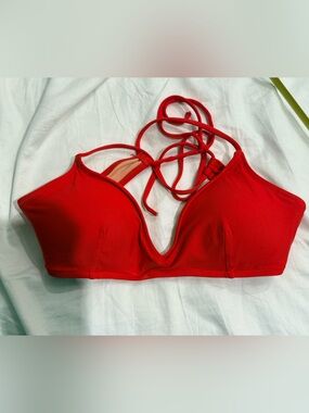 J crew French cross back red bikini top L